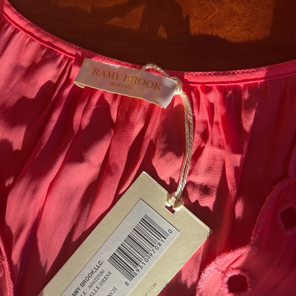 Ramy Brook Dress Mini Sz L Rochelle Style PunchPink ColorEmbroidery Sleeve/Skirt - Picture 7 of 8